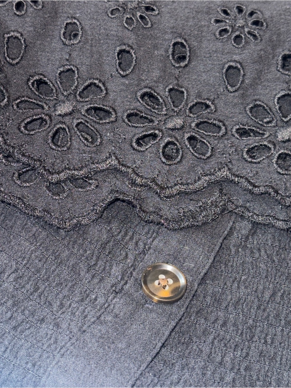 Madewell Black Square-Neck Eyelet Puff Sleeve Peplum Top - Picture 12 of 13